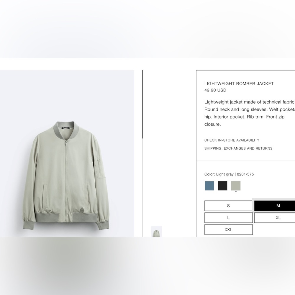Zara lightweight bomber jacket